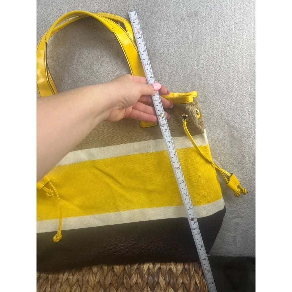 Kate Spade New York Striped Tote Zip Top Double Handles Yellow Lining Pockets